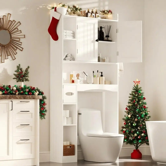 Over Toilet Bathroom Organizer Cabinet With Doors And Adjustable Shelf