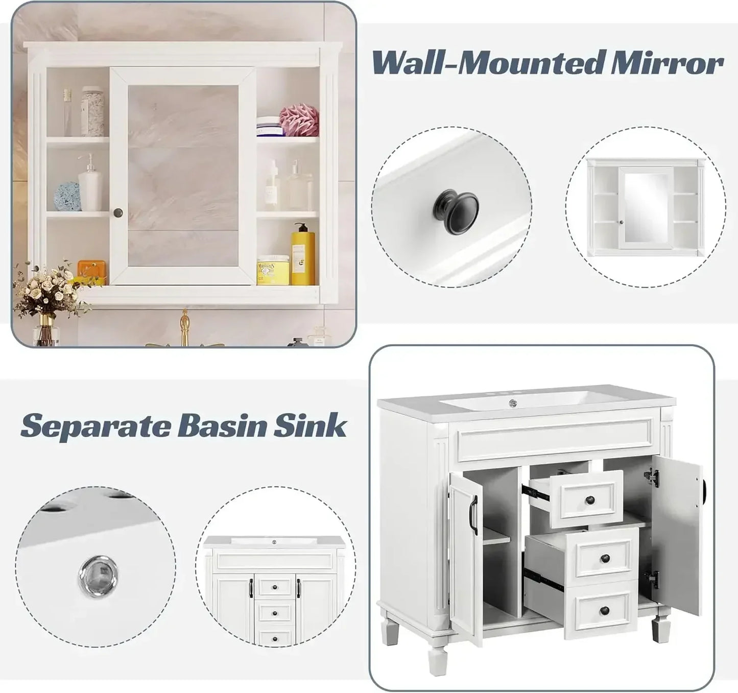 XMSJ Bathroom Vanity With Sink And Mirror Medicine Cabinet