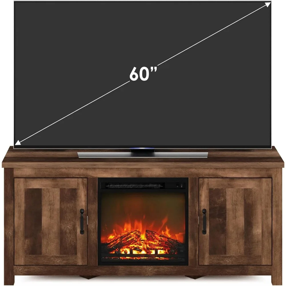 XMSJ Farmhouse Barn Door Fireplace Stand TV Storage Cabinet