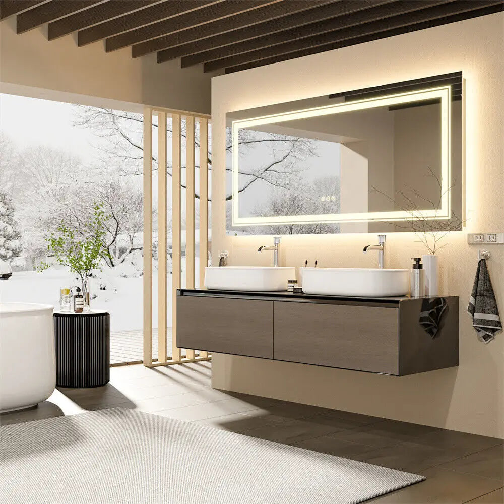 LED Wall-Mounted Bathroom Mirror With Anti-Fog Light And Touch Switch