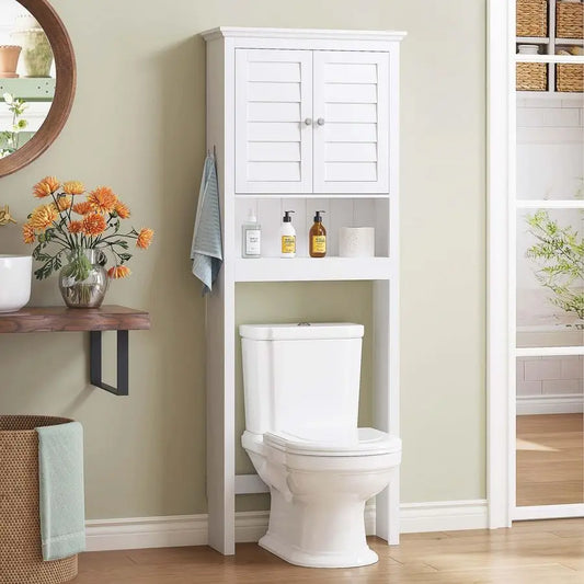 XMSJ Over Toilet Storage Cabinet With Adjustable Shelf And Hooks
