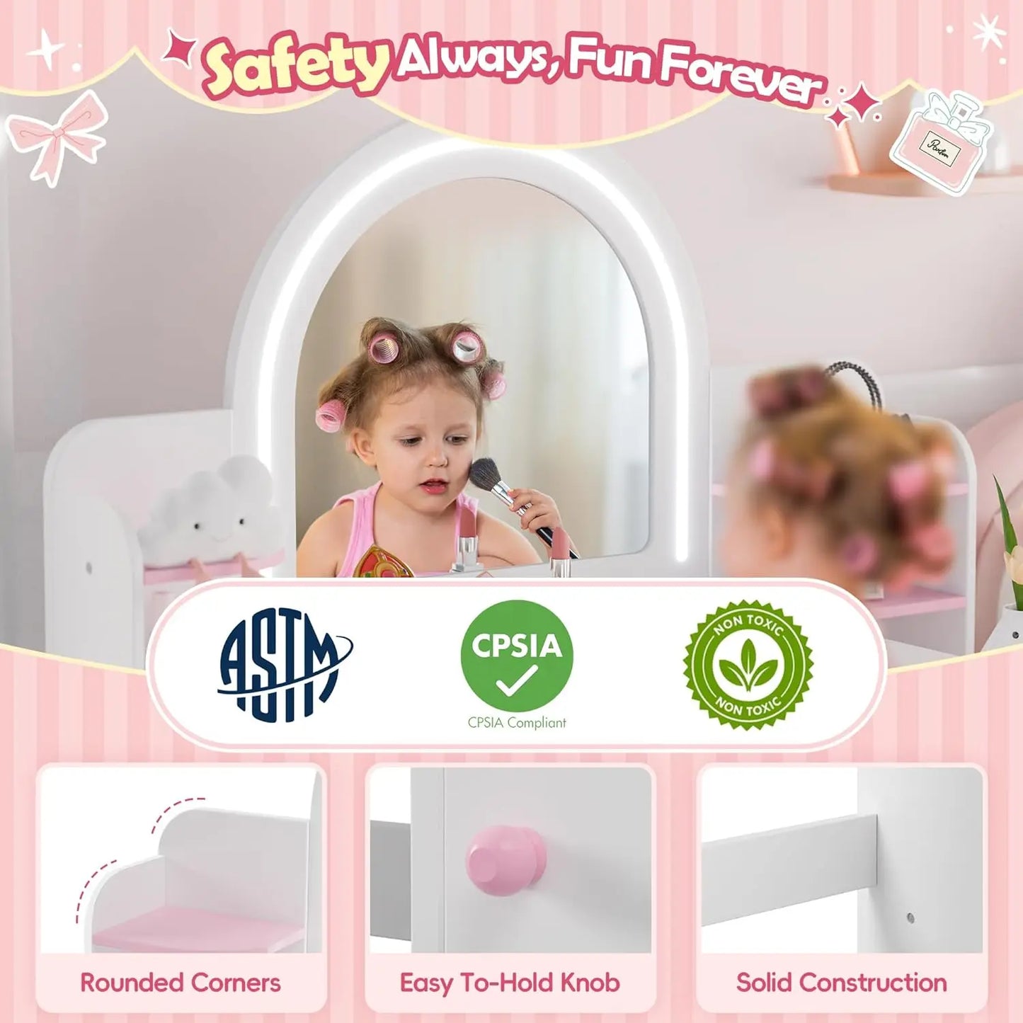 Kids Vanity Lights TwoInOne Makeup Dressing Desk Chair Set