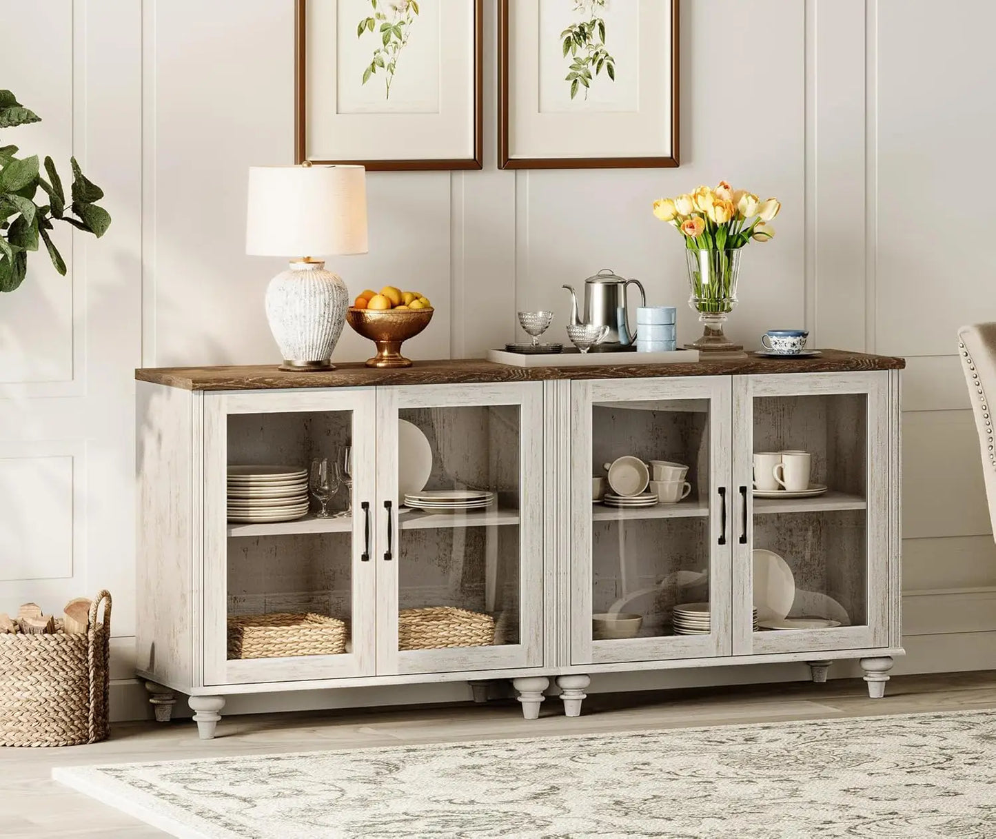 Sideboard Buffet Cabinet With Glass Doors For Kitchen Storage