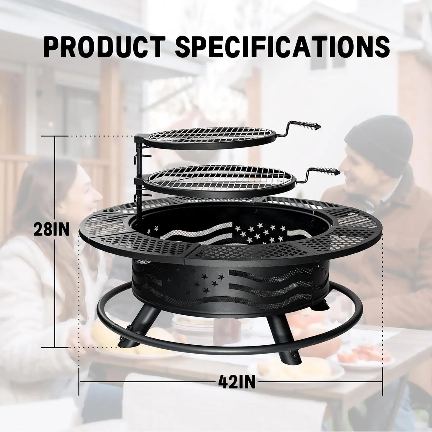 XMSJ Outdoor Fire Pit Grill With Cover And Two Grates