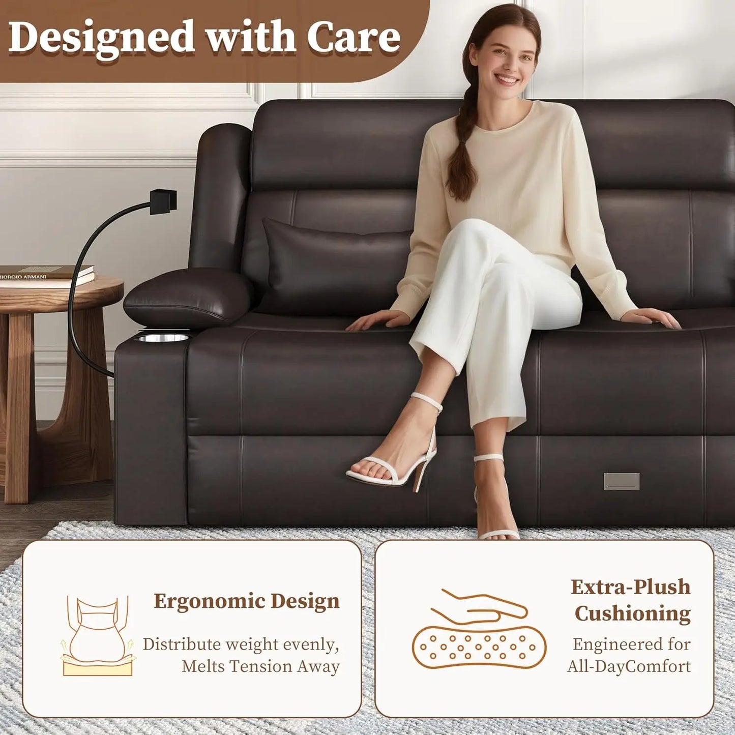 Leveleve Home Theater Seating Reclining Sofa With USB Type-C