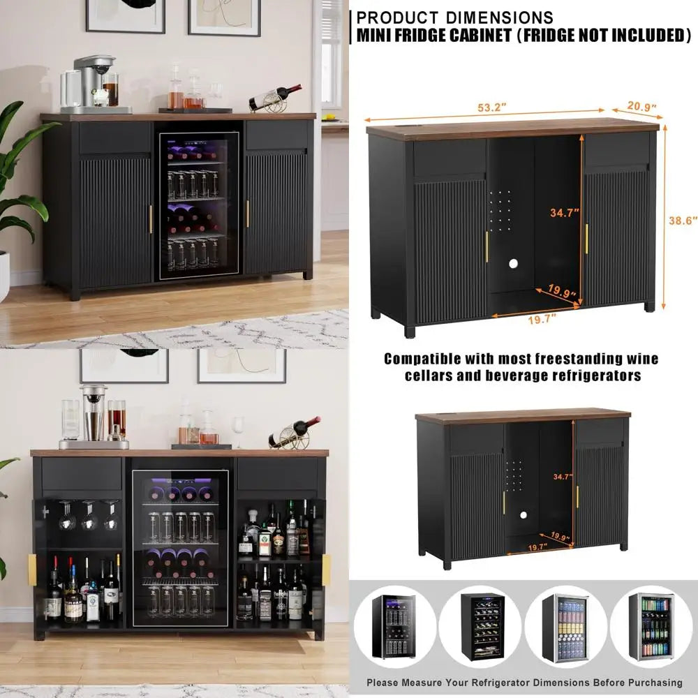 Coffee Bar Cabinet With Fridge And Wine Storage