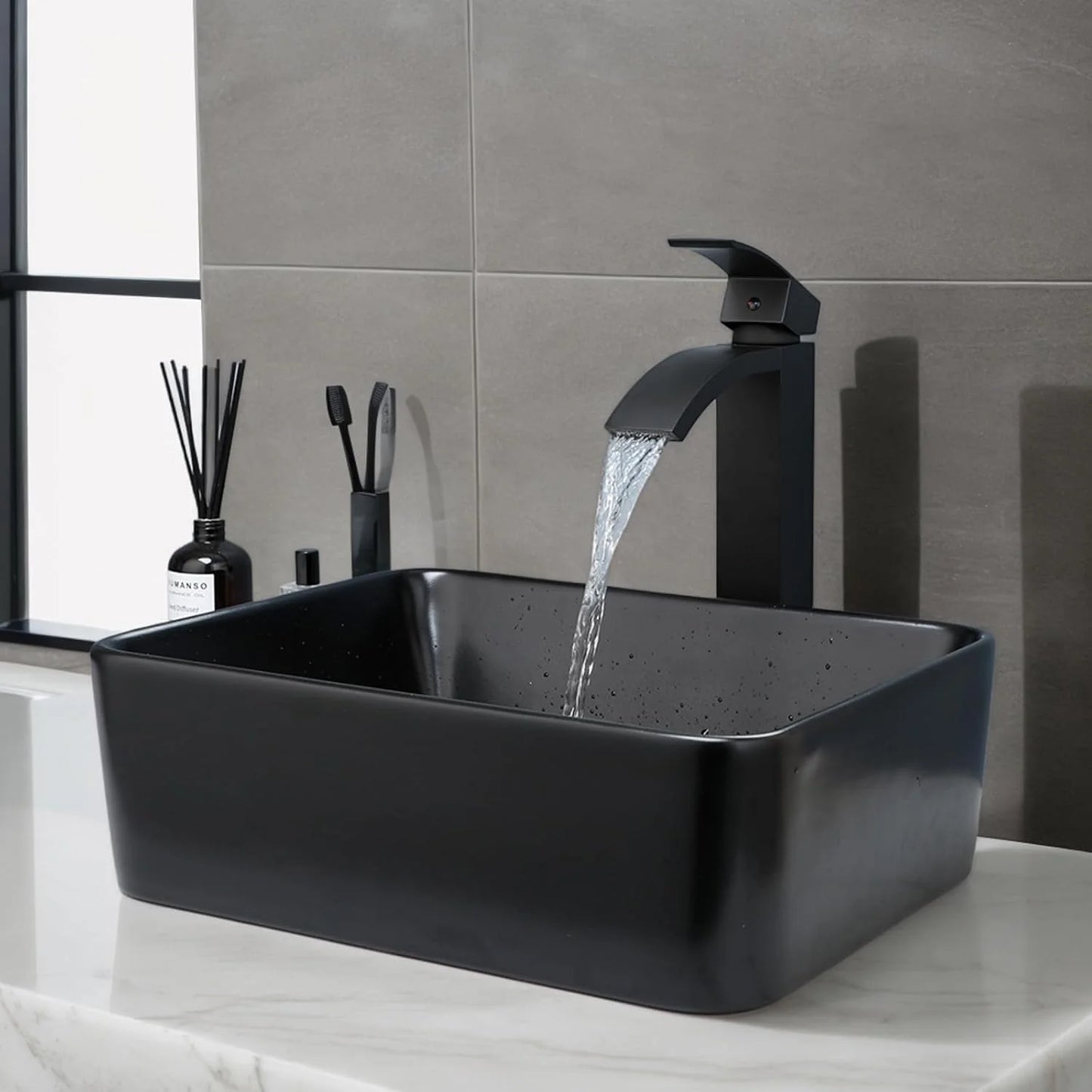 Torayvino Square Ceramic Vessel Sink Set Above Counter Faucet