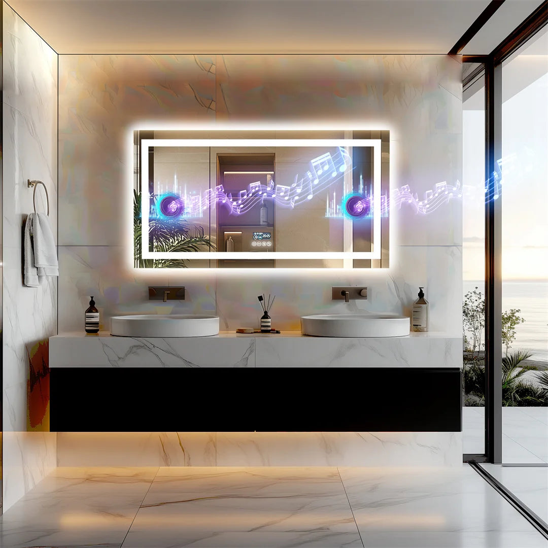 Luvodi Illuminated Bluetooth LED Bathroom Mirror Time Display