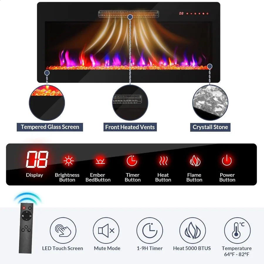 LISM TV Stand With Electric Fireplace Heater Modern Entertainment Center