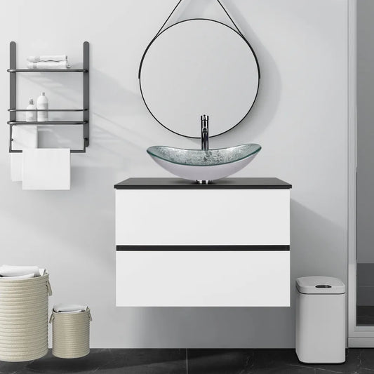 Wall Mounted Vanity With 2 Drawers And Silver Glass Sink