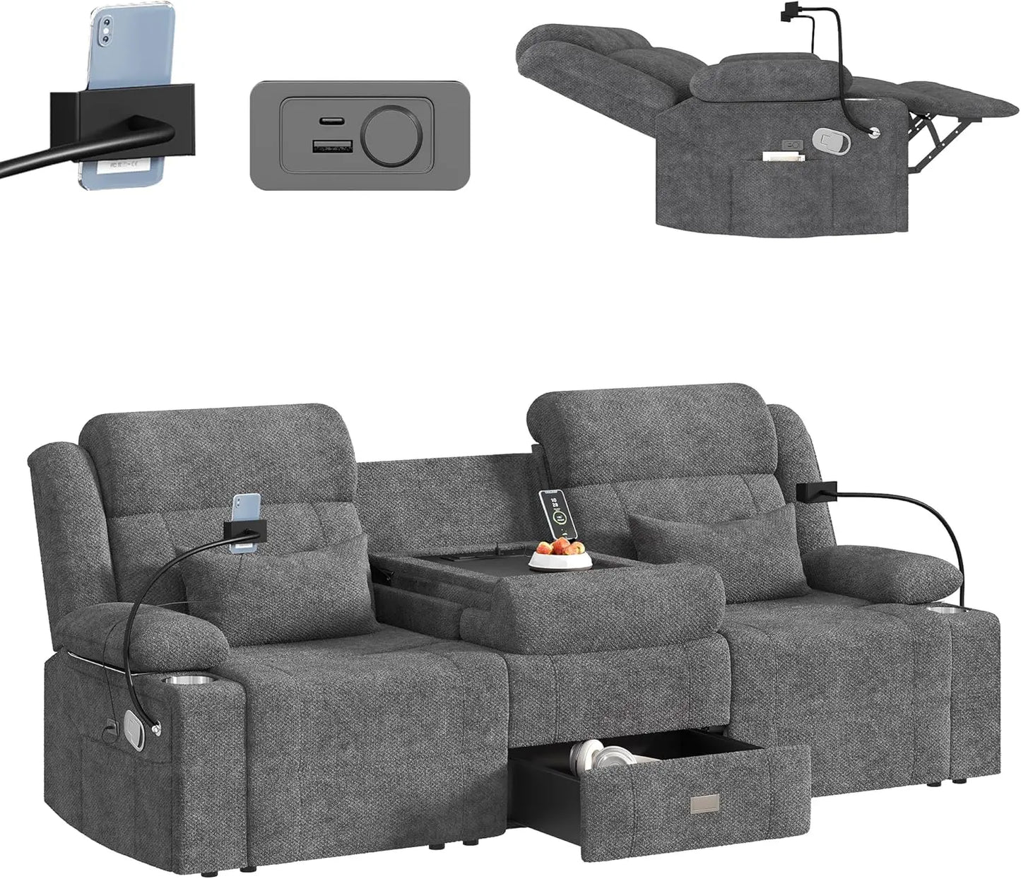 Dawer Home Theater Seating RV Reclining Sofa With USB