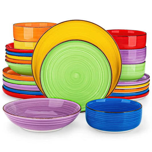MALACASA 24 Piece Ceramic Plate Tableware Set Mix Color