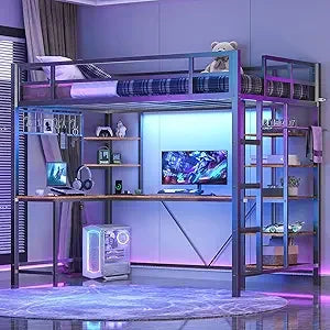 Loft Bed With L Shaped Desk Storage Shelves And Charging