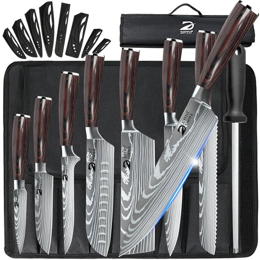 Damascus Stainless Steel Kitchen Knife Set With Nylon Bag