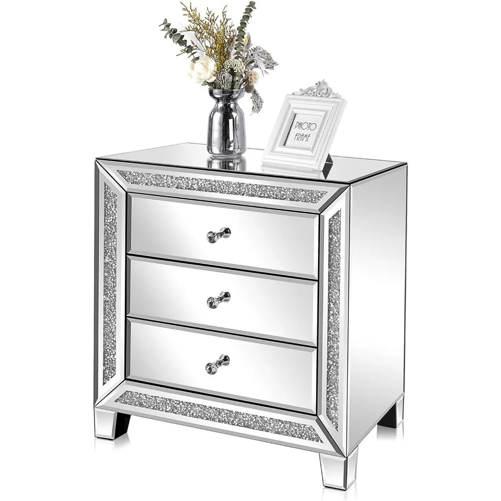 Color Mirrored Nightstand Glass End Table With Storage