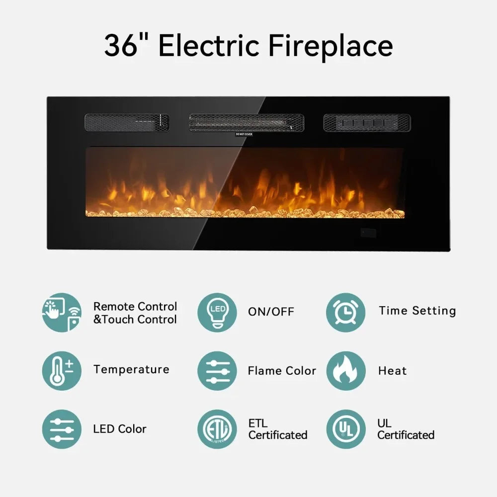 Wall Mounted Floating TV Stand With Electric Fireplace Entertainment Center