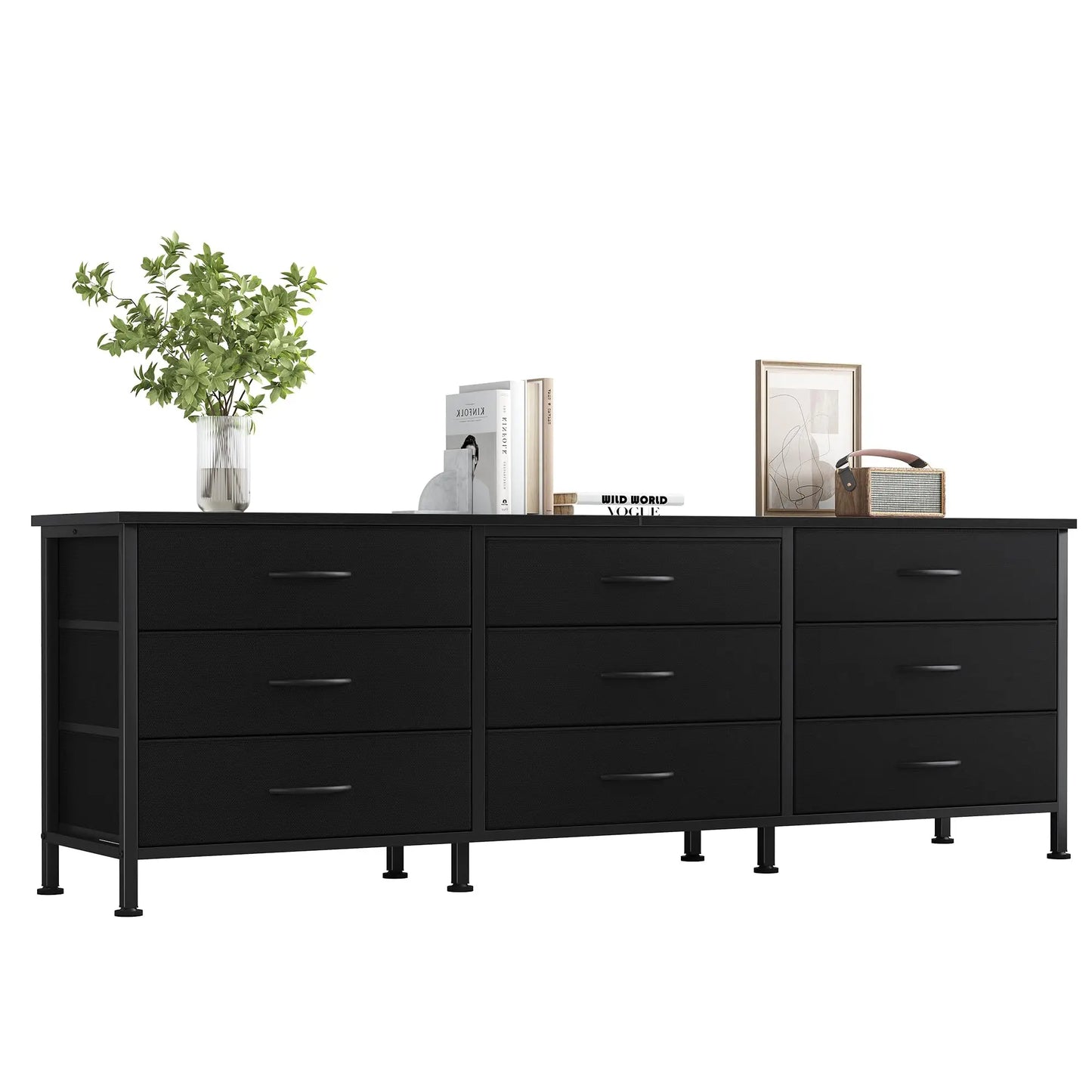 JHK Living Room Cabinet Entertainment Center With 9 Fabric Drawers