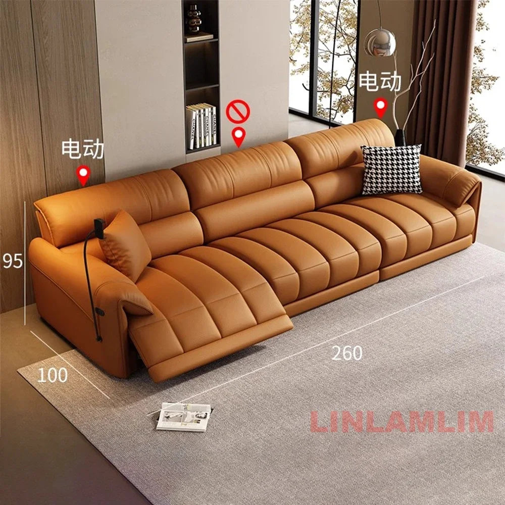 Linlamlim Modern Electric Reclining Leather Sofa With USB Center Console