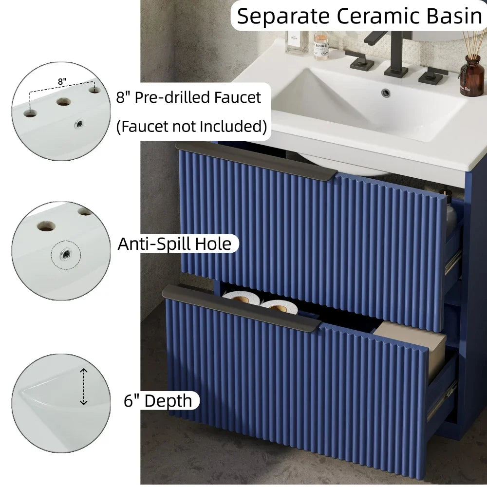 QIZHIKUAJING Freestanding Vanity With Ceramic Sink And Soft Close Drawers