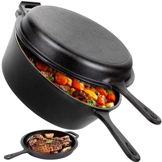 Preseasoned Cast Iron Dutch Oven and Skillet 2in1 Combo