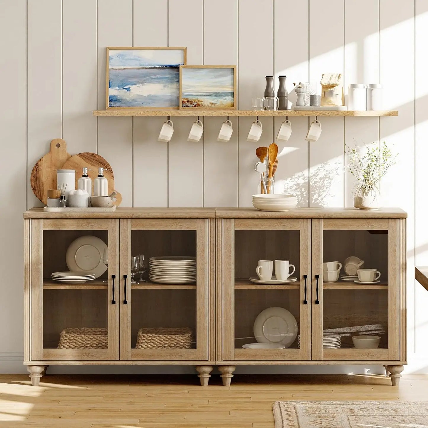 Sideboard Buffet Cabinet With Glass Doors For Kitchen Storage