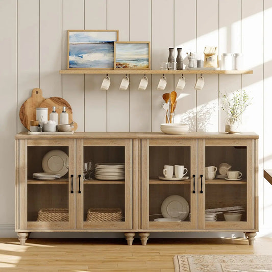 Sideboard Buffet Cabinet With Glass Doors For Kitchen Storage