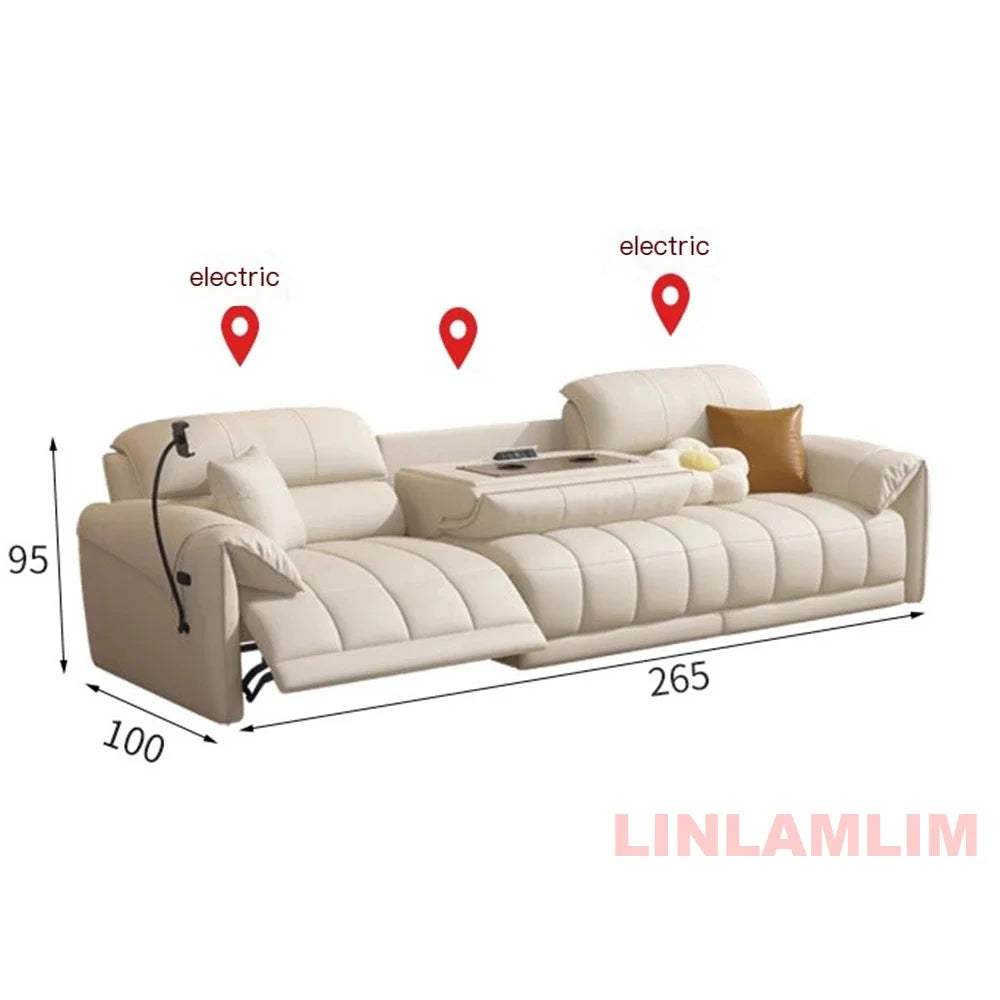 Linlamlim Modern Electric Reclining Leather Sofa With USB Center Console