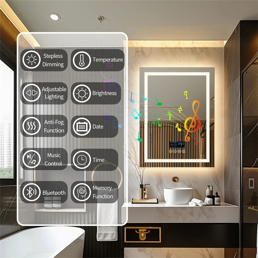 Borwart LED Bathroom Mirror With Bluetooth Speaker Anti Fog