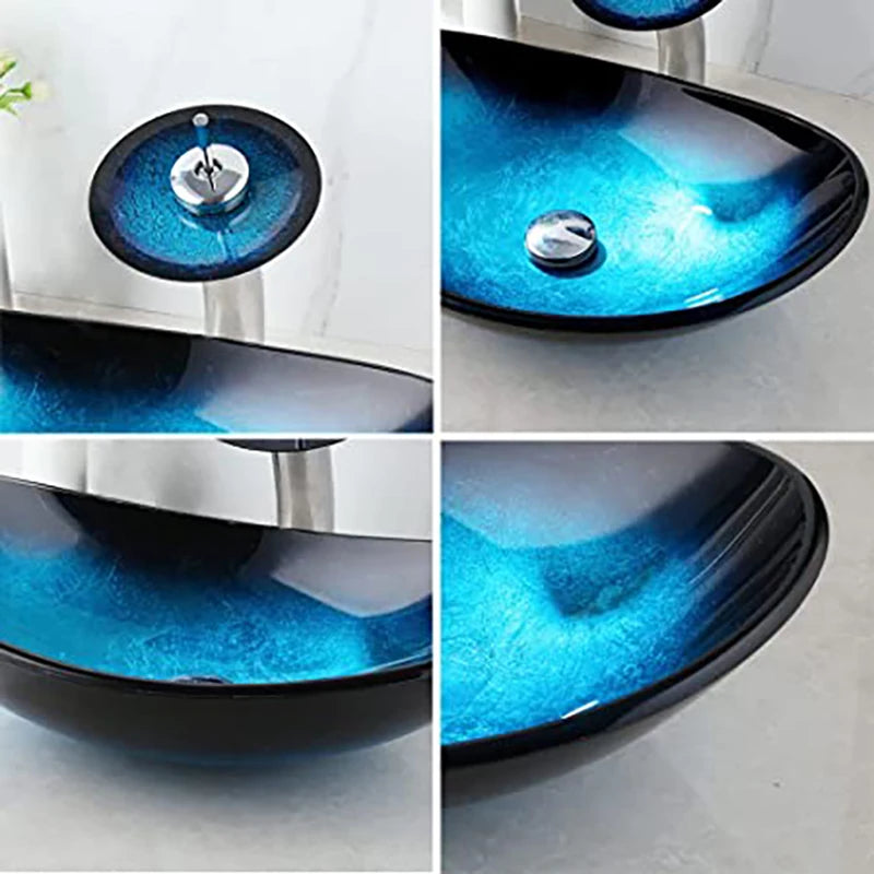 Torayvino ZAPPO Tempered Glass Vessel Sink with Waterfall Faucet
