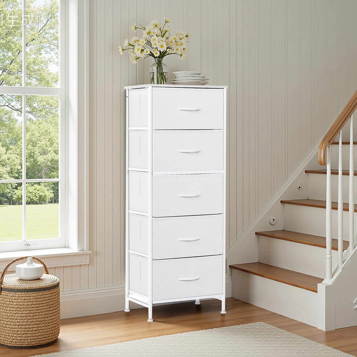 JHK Dresser With 5 Fabric Drawers Steel Frame Bedroom Furniture