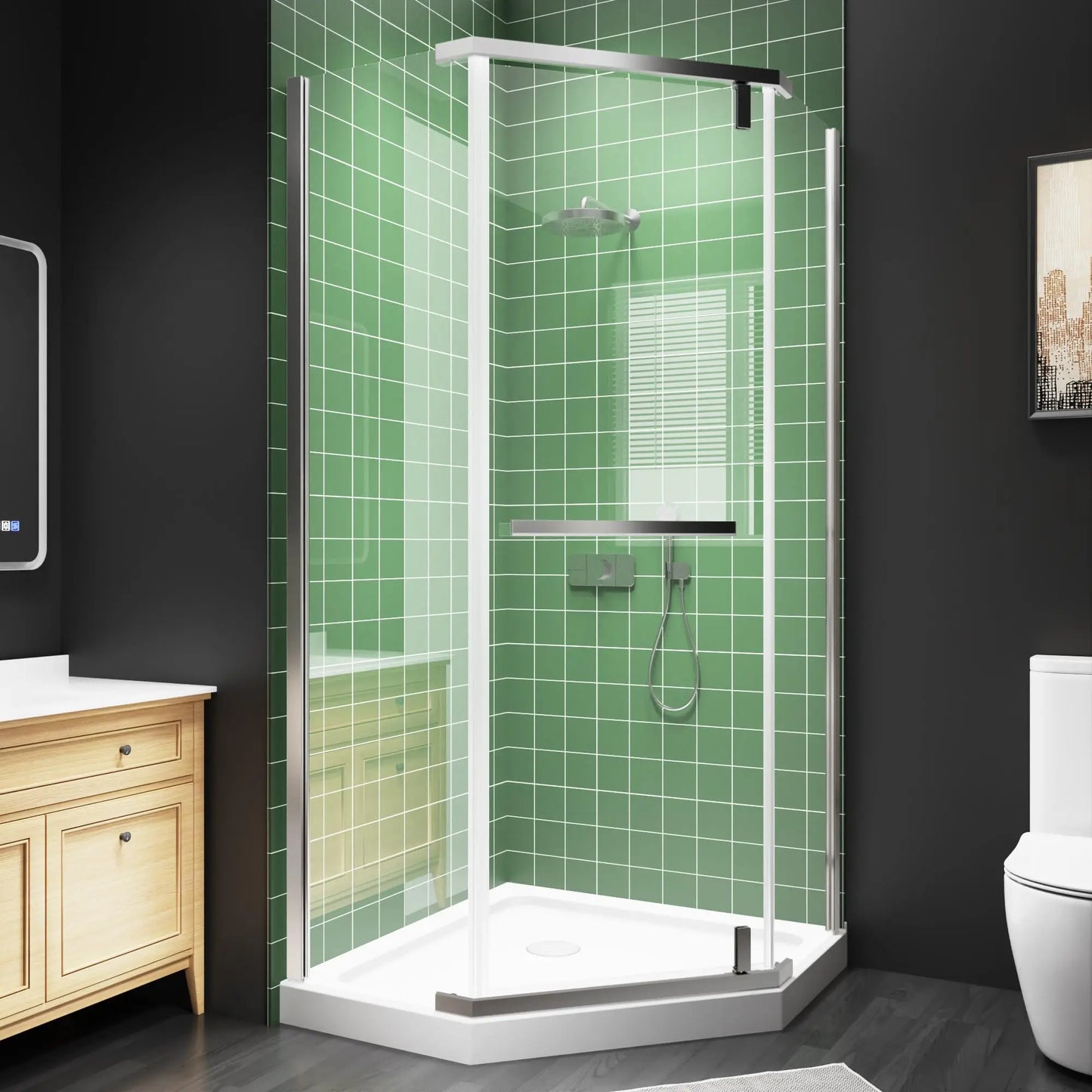 Sh.Kl Frameless Neo Angle Shower Enclosure Clear Glass Pivot Doors