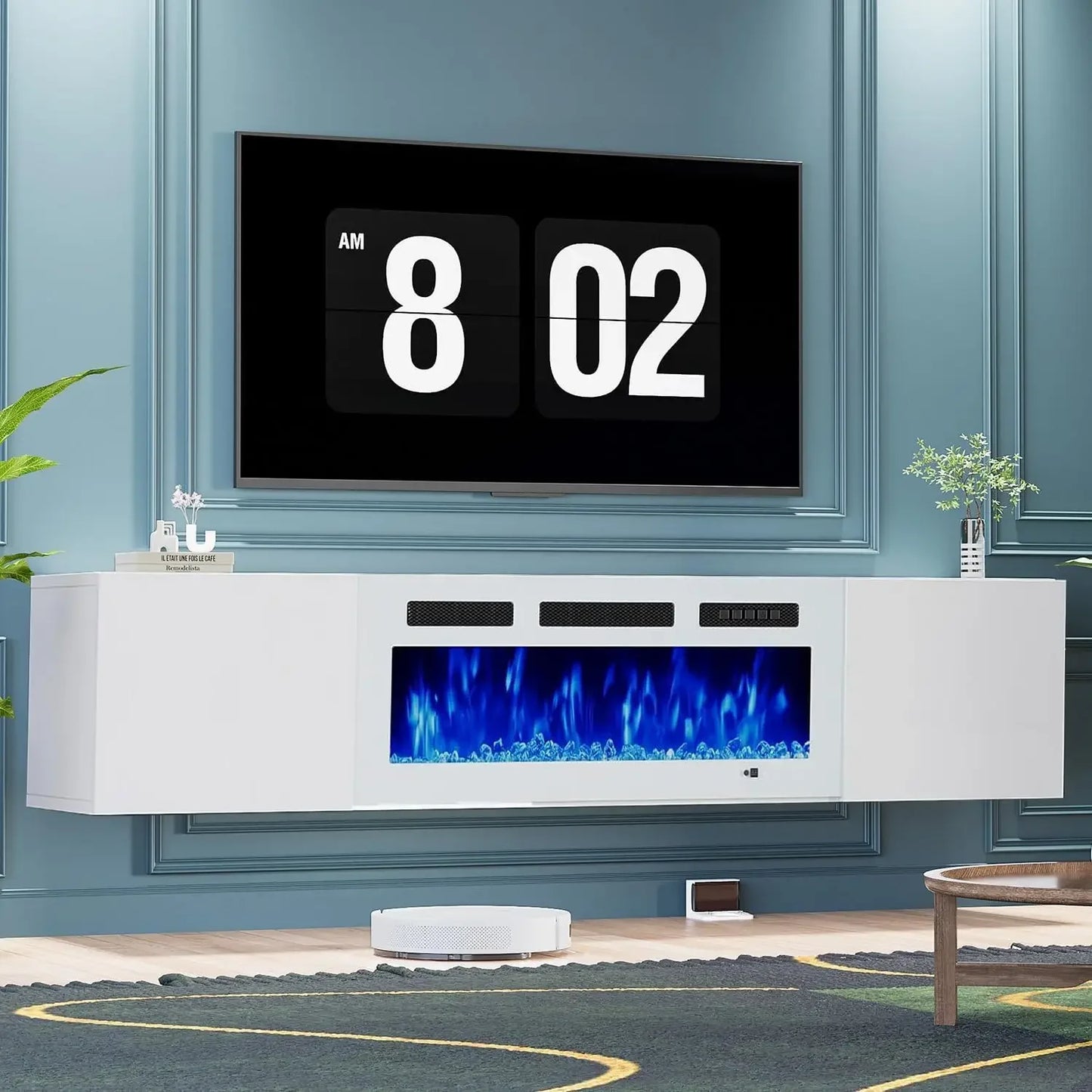 Wall Mounted Floating TV Stand With Electric Fireplace Entertainment Center