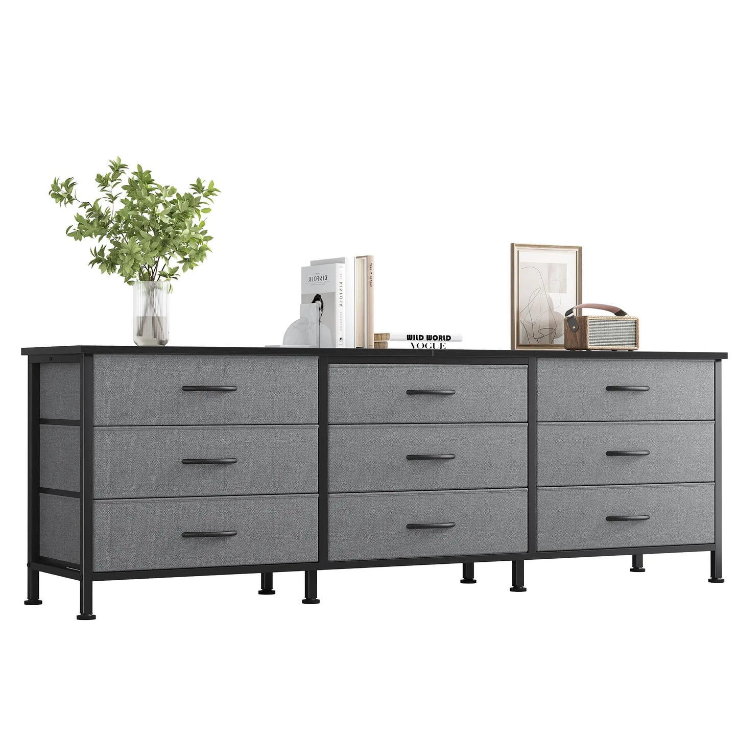 JHK Living Room Cabinet Entertainment Center With 9 Fabric Drawers