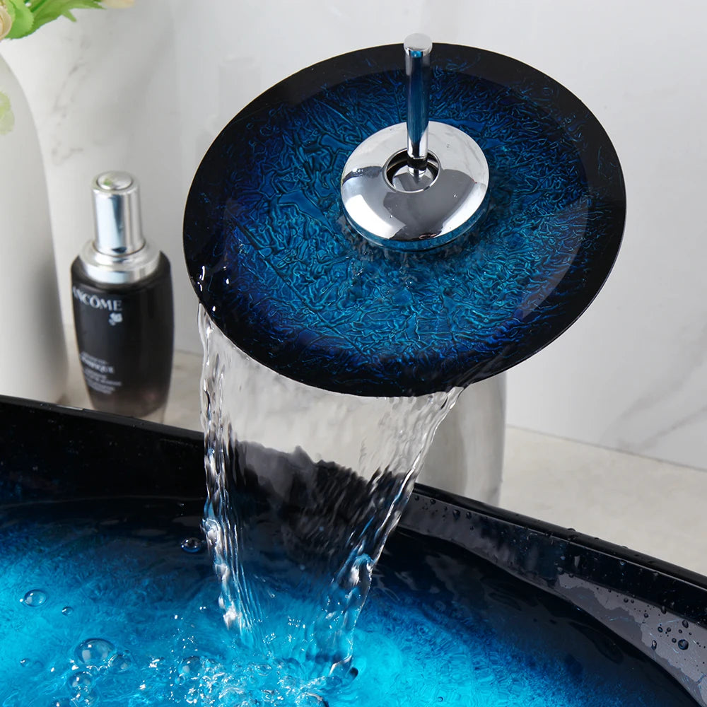 Torayvino ZAPPO Tempered Glass Vessel Sink with Waterfall Faucet