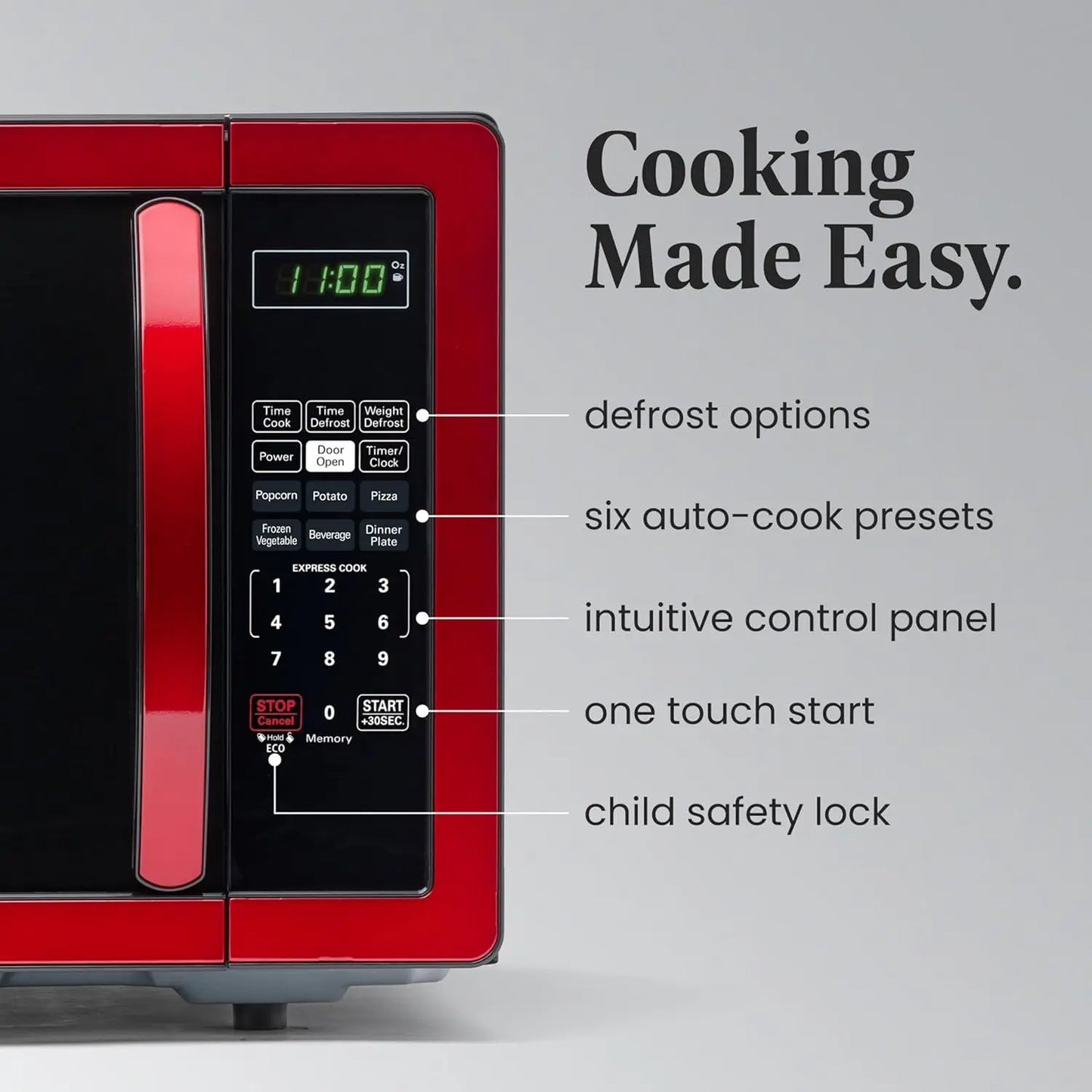 XMSJ 1000W Countertop Microwave Auto Cook Defrost Child Lock