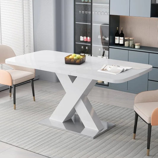 Expandable Dining Table For Four With Metal X Shape Base
