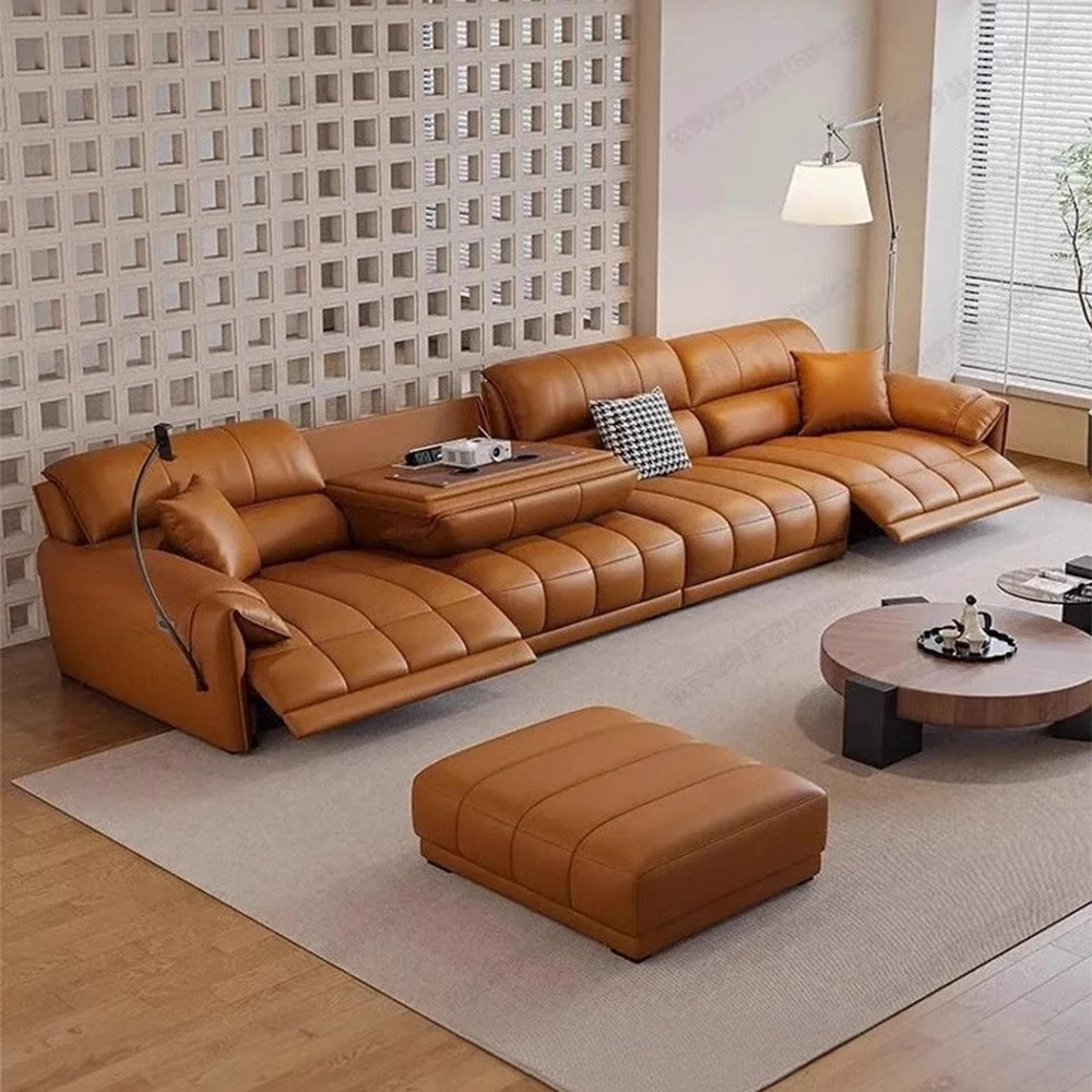 Linlamlim Modern Electric Reclining Leather Sofa With USB Center Console