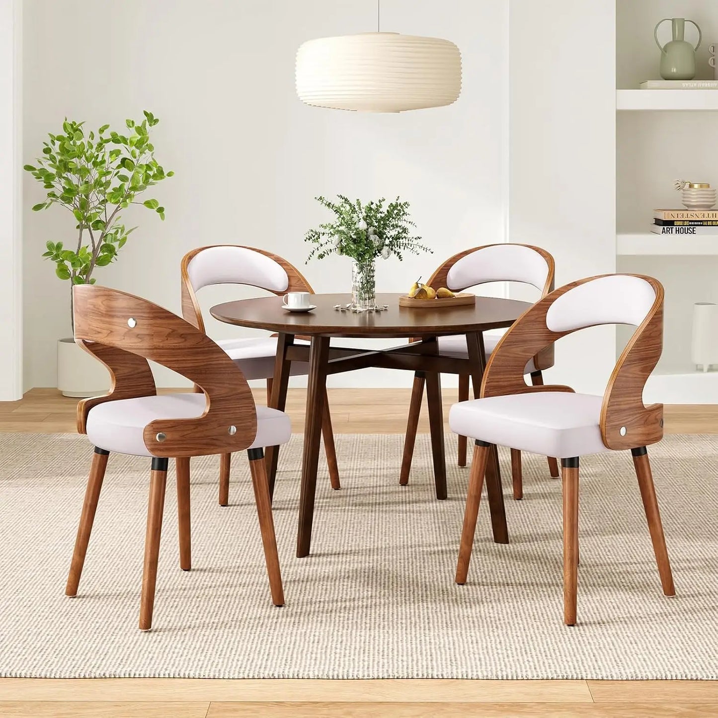 CHENGWEI Modern Wood Dining Chairs Set With Curved Backrests