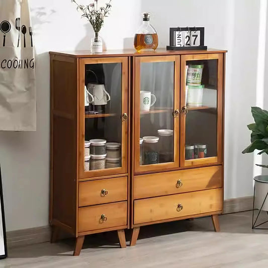 Bymaocar Retro Kitchen Sideboard With 2 Drawers Bamboo MDF Cabinet