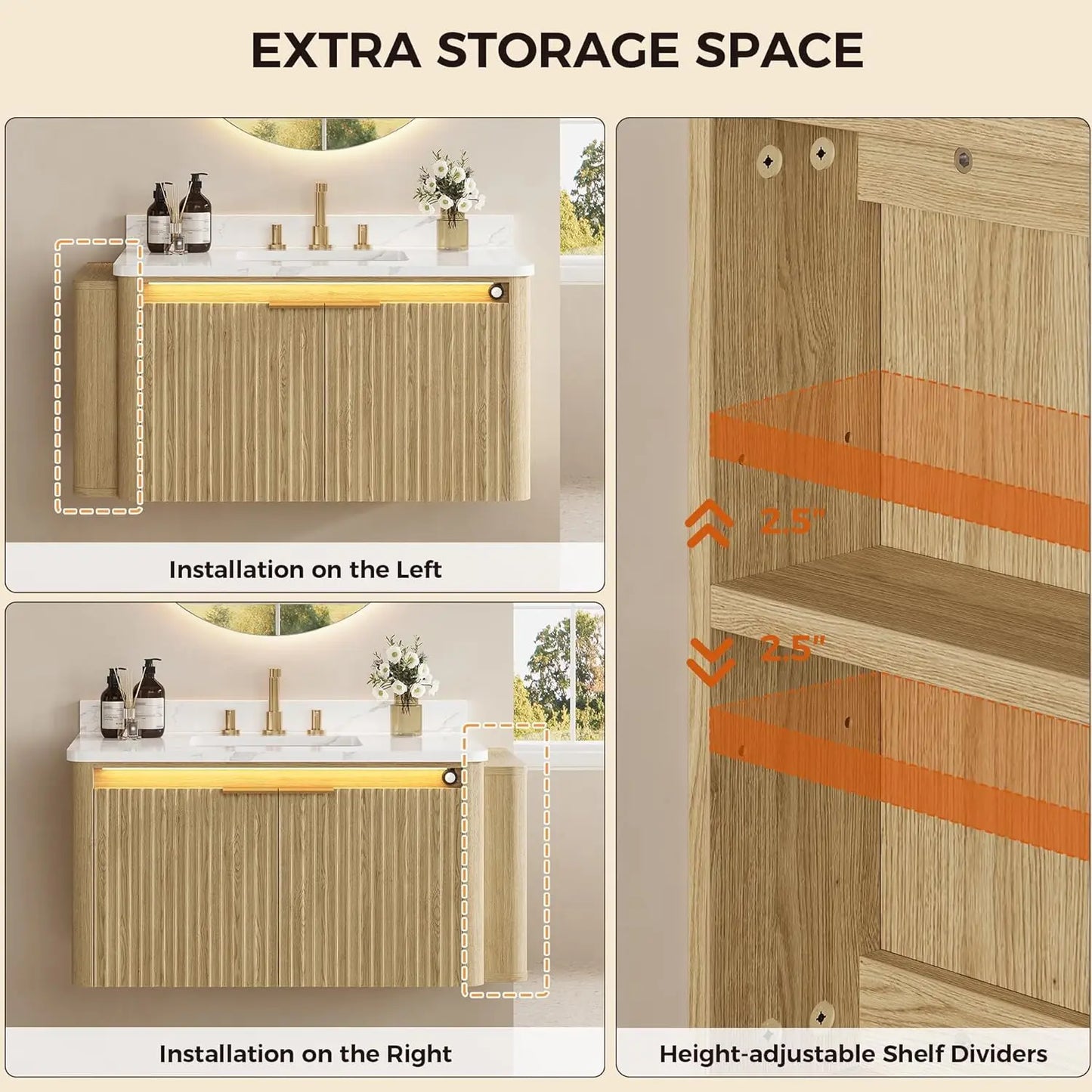 Ironck Bathroom Vanity With Motion Sensor Light Marble Top