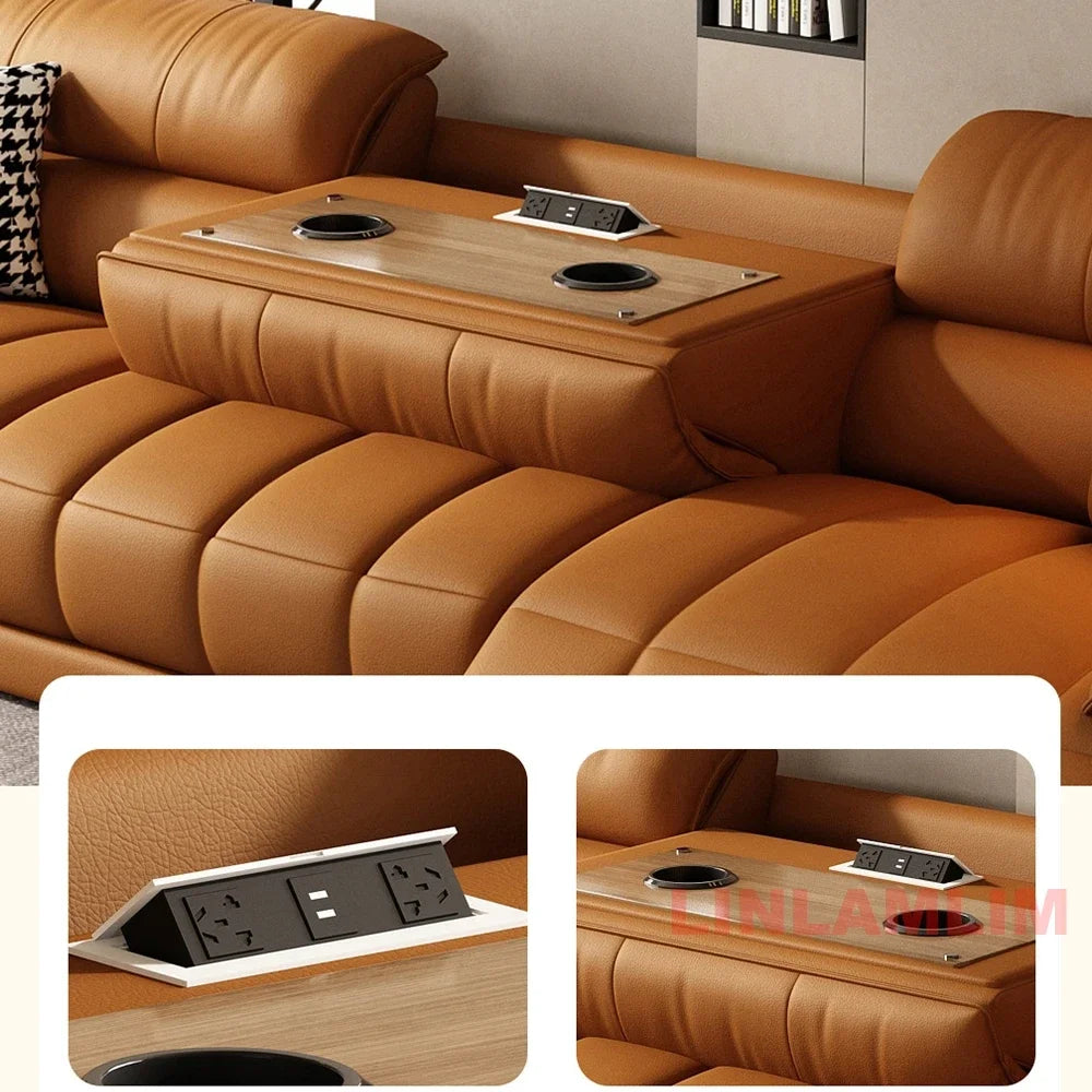 Linlamlim Modern Electric Reclining Leather Sofa With USB Center Console
