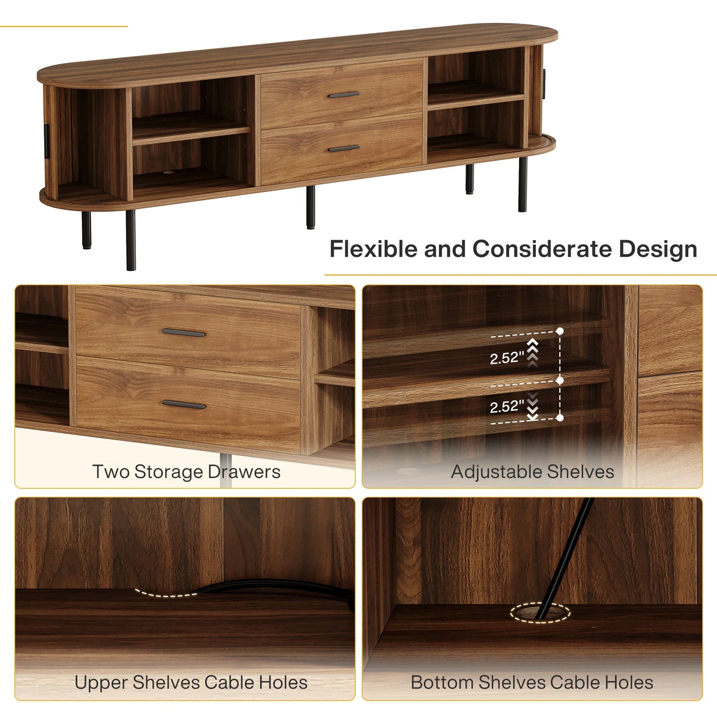 Tribesigns Mid Century Modern TV Stand With Sliding Tambour Doors