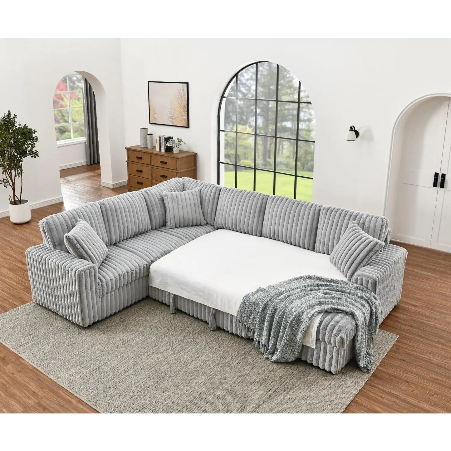 TODRANI U Shaped Sleeper Sectional Sofa With USB Ports