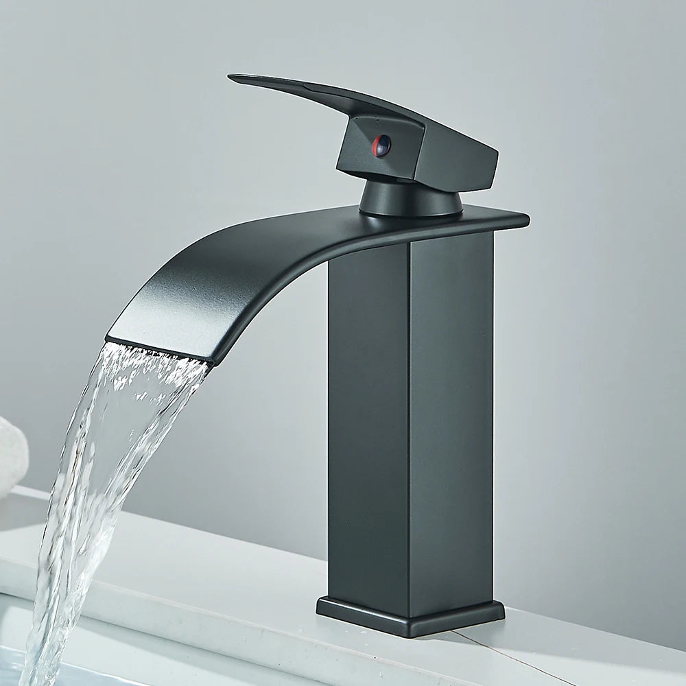 Quyanre Basin Faucet Waterfall Single Handle Hot Cold Mixer