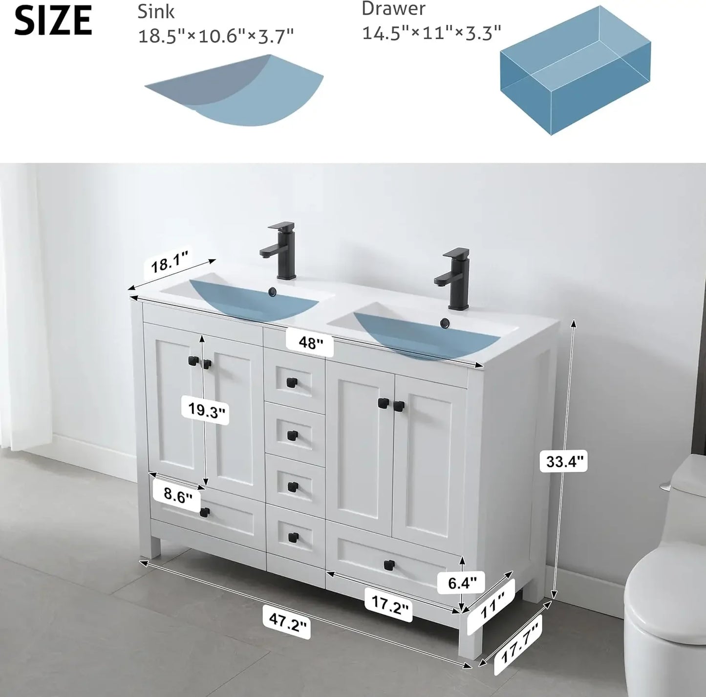 XMSJ Bathroom Vanity Cabinet With Undermount Double Sink Thickened Wood