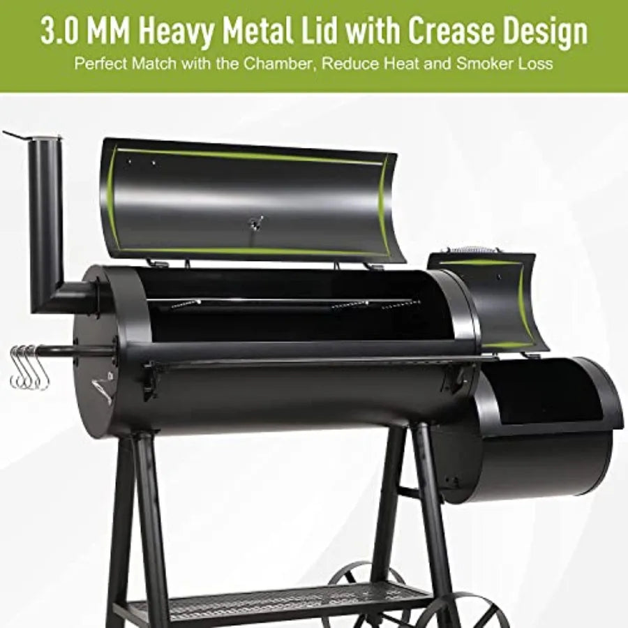 Heavy Duty Charcoal Wood Offset Outdoor Smoker Grill for BBQ