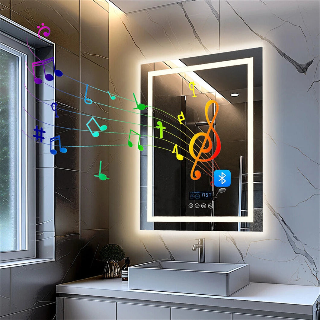 Borwart LED Bathroom Mirror With Bluetooth Speaker Anti Fog