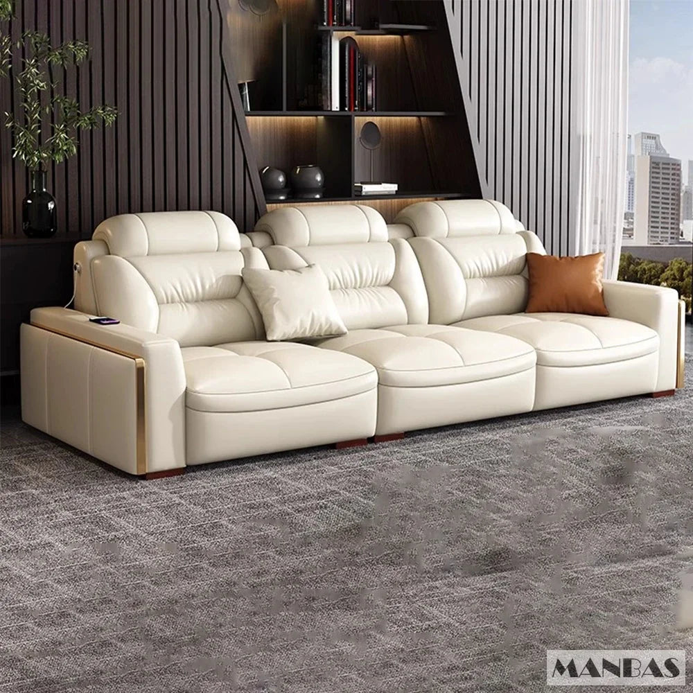 MANBAS Italian Genuine Leather L-Shaped Sectional Sofa Set USB