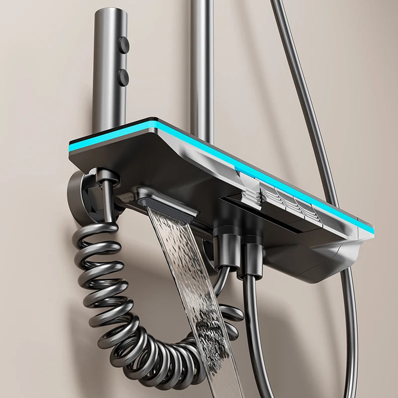 Brangdy Thermostatic Rainfall Shower Panel With Digital Display Handheld Wand