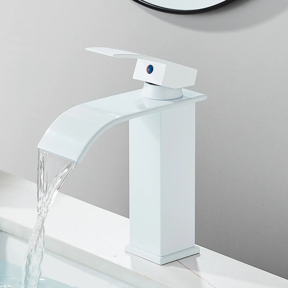 Quyanre Basin Faucet Waterfall Single Handle Hot Cold Mixer